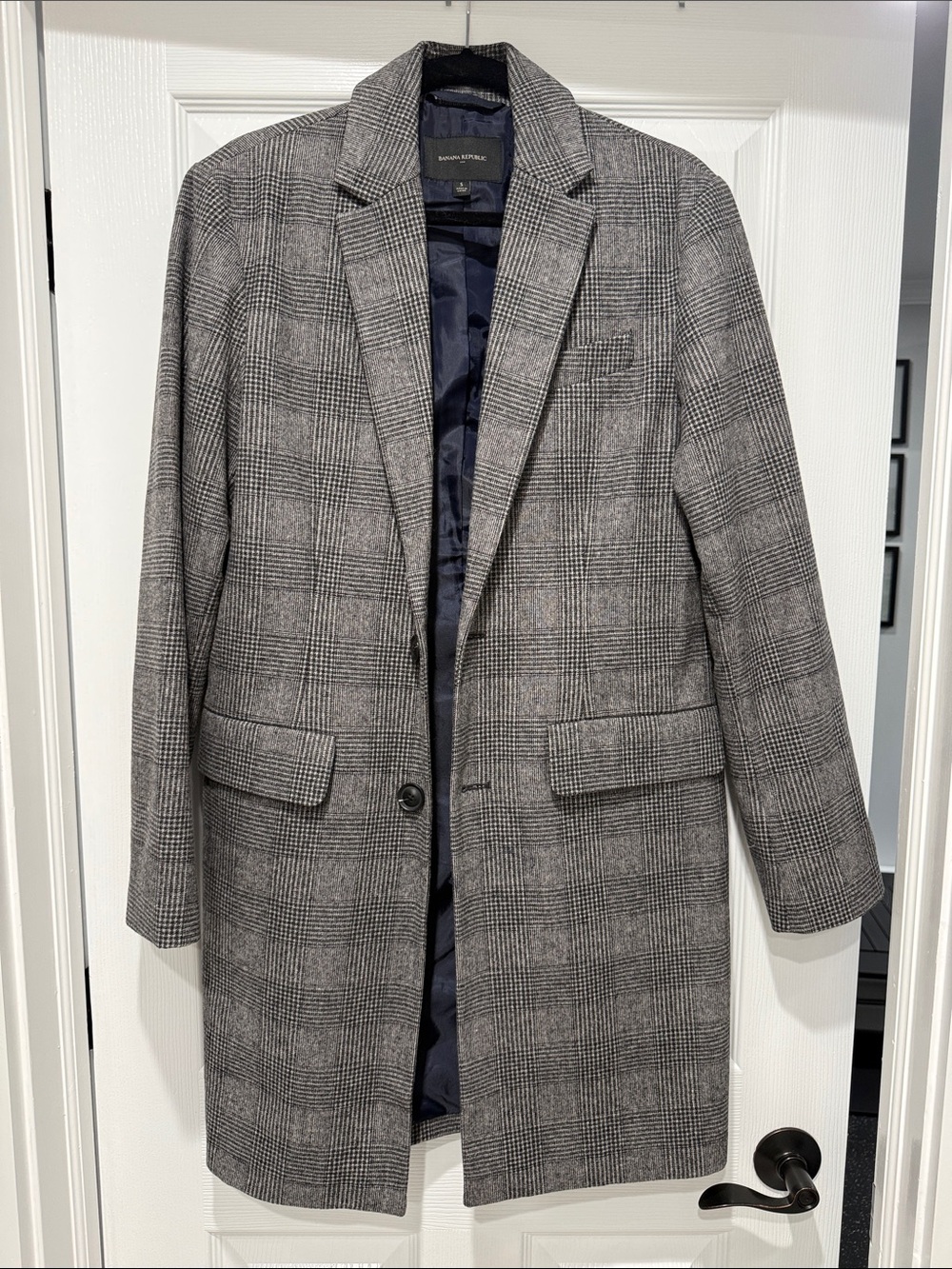 Banana Republic Men's Gray Glen Plaid Overcoat